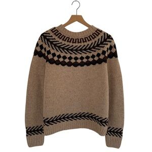 Y2K Free People Tan & Black Wool Blend Fair Isle Yoke Oversized Crewneck Sweater